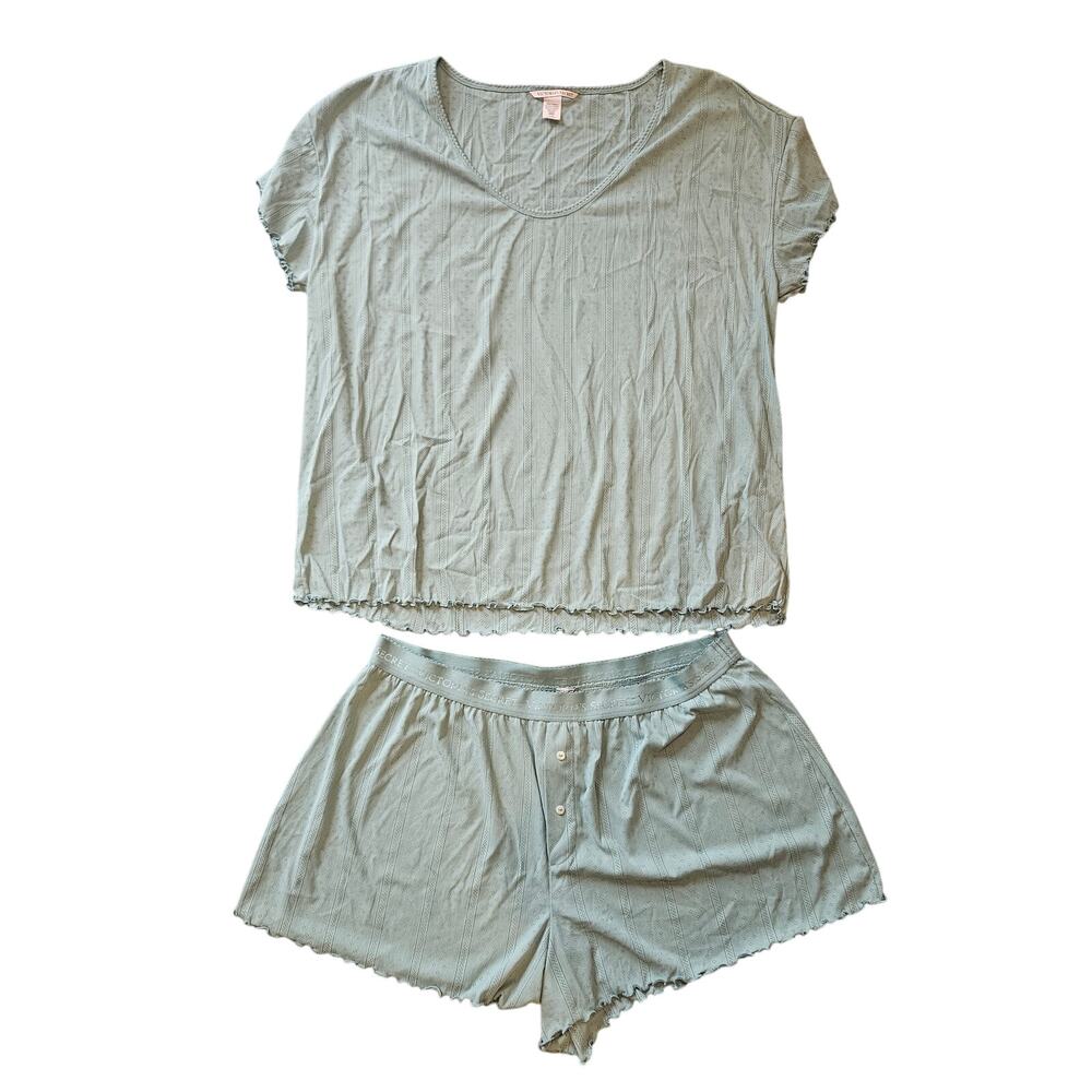Victoria's Secret pointelle cotton dream ruffle short sleeve shirt shorts large